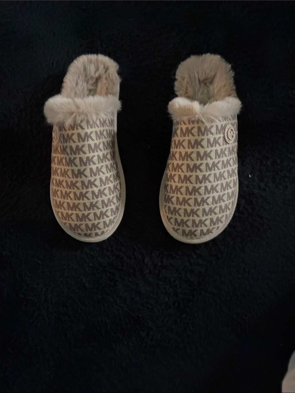 Michael Kors Beige MK Logo Faux-Fur Slip-On Slippers